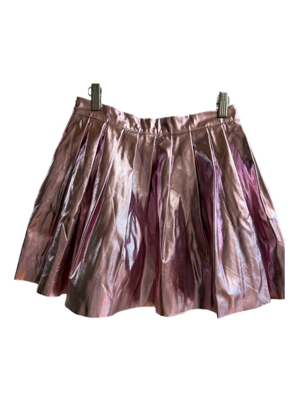 Metallic Pink Pleated Mini Skirt